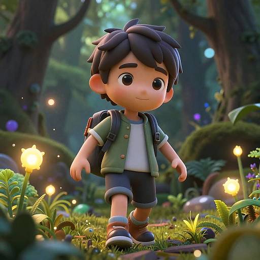 3D Boy Exploring Magical Forest