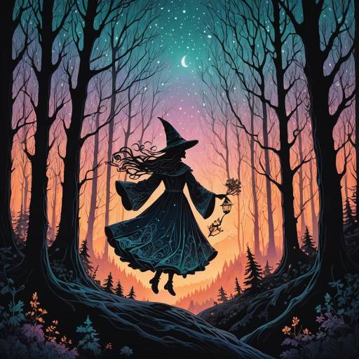 Enchanting Wizard Silhouette in Glowing Forest Enchanting Wizard Silhouette in Glowing Forest