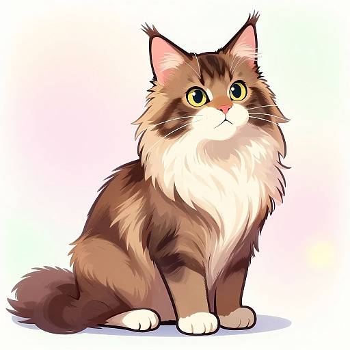 Anime Maine Coon Cat Illustration