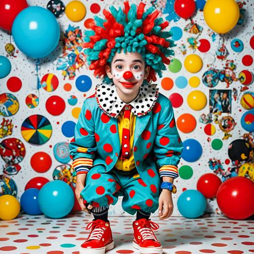 Colorful Clown in Polka Dot Costume