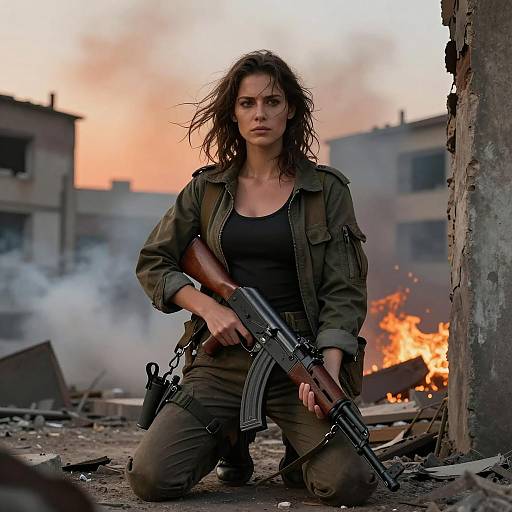 Cinematic Warrior in a War-Torn City