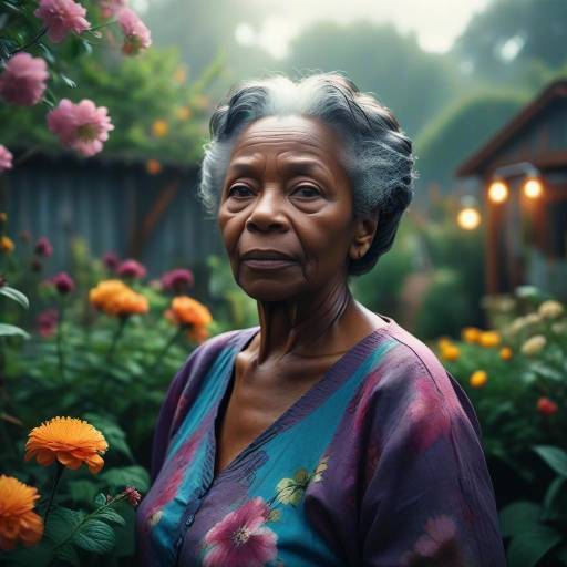 Elderly Woman in Rustic Garden