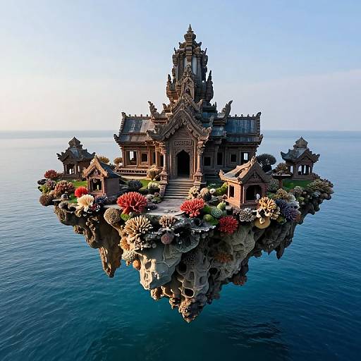 Sunlit Ancient Temple in Tranquil Sea