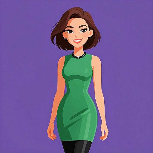 Chic Smiling Woman in Green Dress