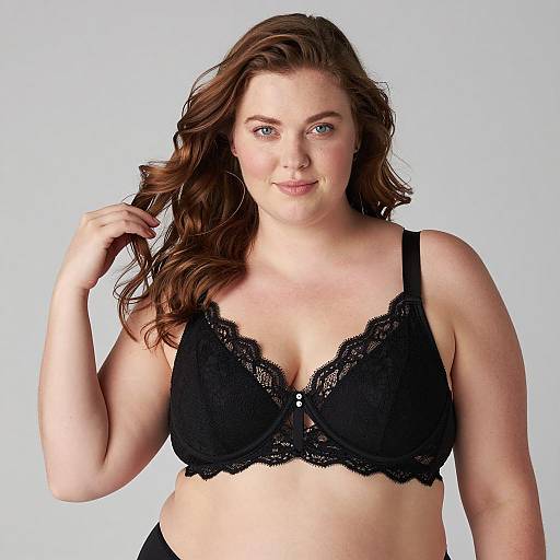 Plus-Size Woman in Black Lace Bra