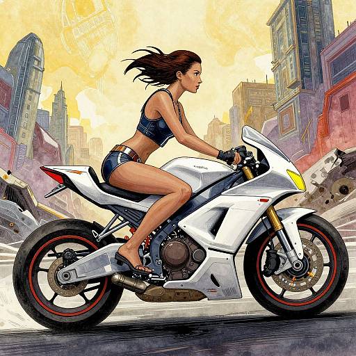 Cyberpunk Woman on Futuristic Motorbike