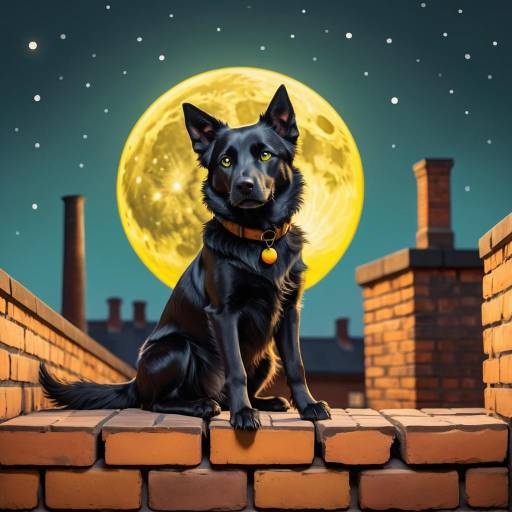 Whimsical Black Dog Under Full Moon