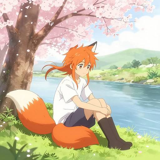 Tranquil Orange Fox Boy by River