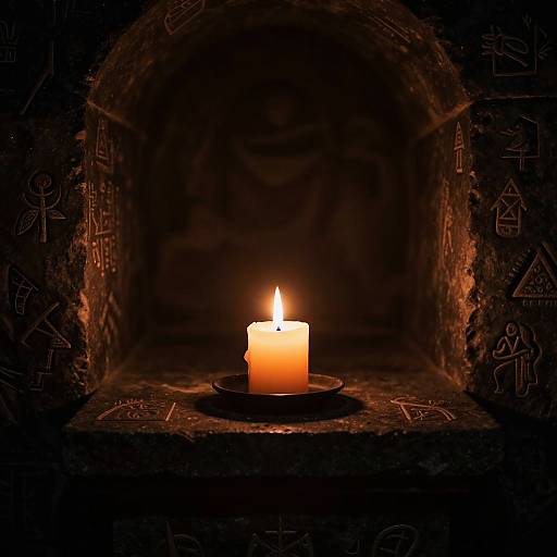 Mystical Candle on Stone Altar