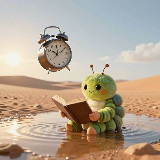 Surreal Desert Creature Reading Book