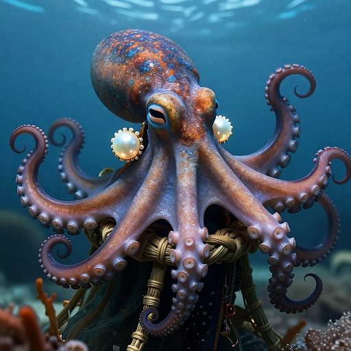 Bioluminescent Octopus in Ceremonial Kelp Robe