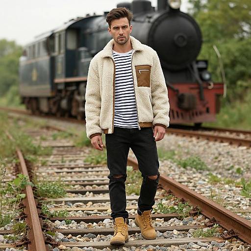 Man in Shearling Jacket by Vintage Trains