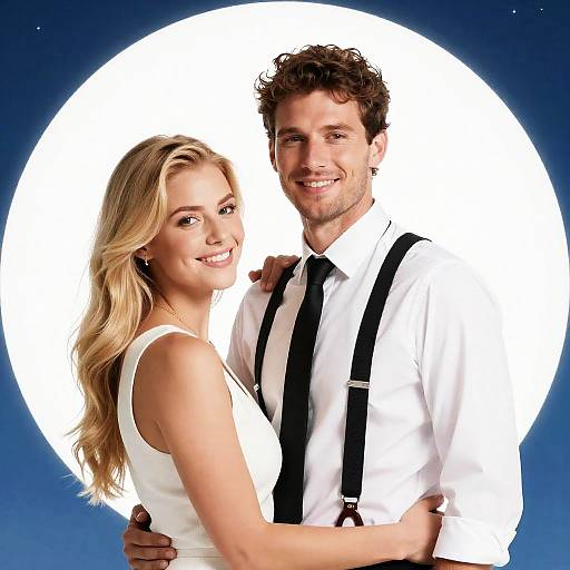 Smiling Couple Embracing with Moonlit Background