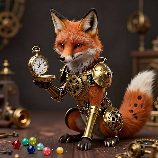 Steampunk Clockwork Fox with Pocket Watch