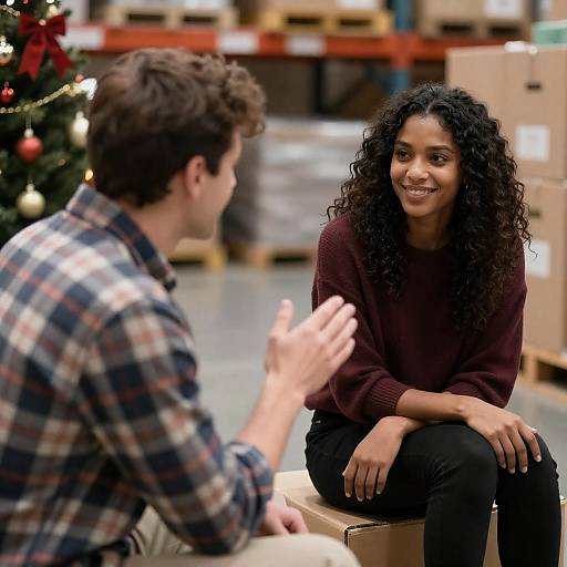 Joyful Couple in a Festive Warehouse