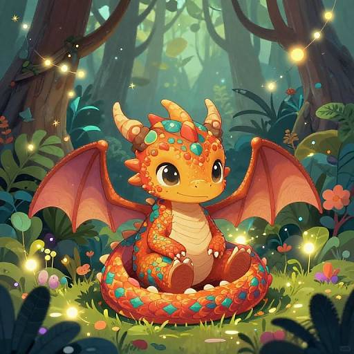 Adorable Baby Dragon in Fantasy Forest