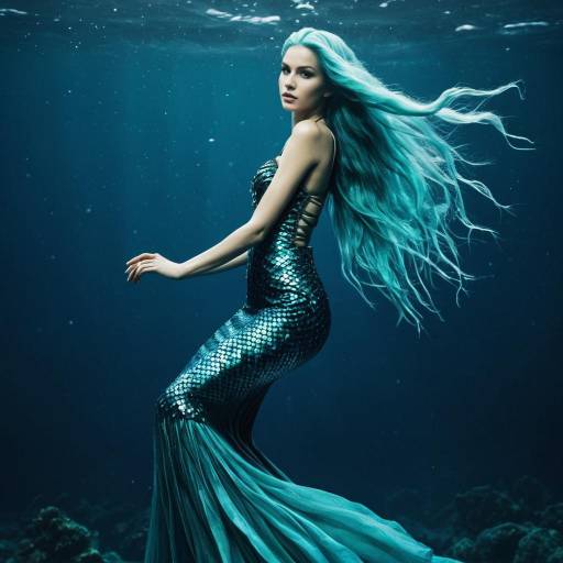 Graceful Mermaid with Aquamarine Hair Underwater