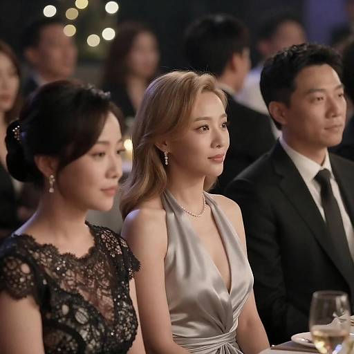 Elegant Trio at a Dimly Lit Event