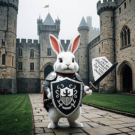 Armored Rabbit Knight in Castle Courtyard