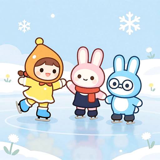 Three Cartoon Characters Ice Skating Fun