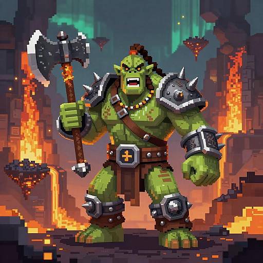 Pixel Art Orc Berserker with Greataxe