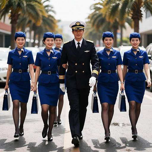Group of Aviators on a Rainy Street