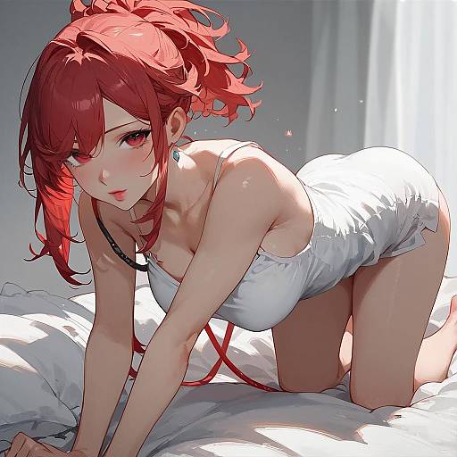 Anime Girl in Dark Room with Red Hair