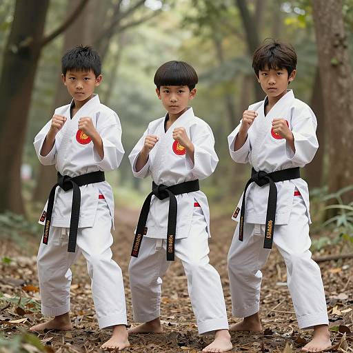 Karate Boys in a Forest Clearing