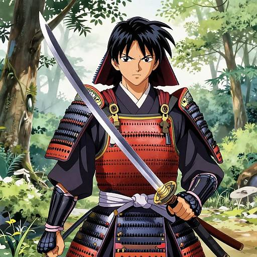Symmetrical Anime Samurai in Traditional Armor