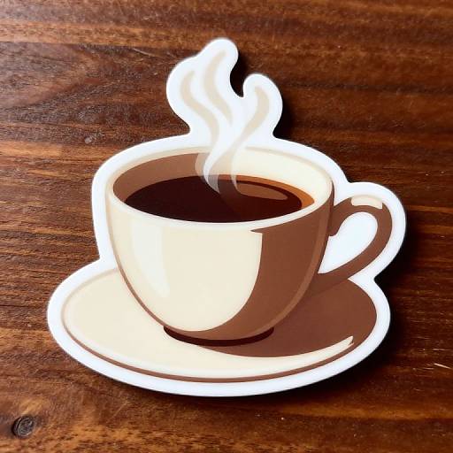 White-outlined digital illustration of a steaming cup of coffee on a wooden table, creating a stark contrast against the dark brown wood.