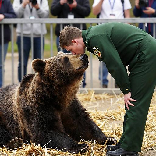 Young Man Kisses Bear in Enclosure