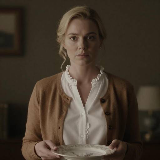 Blonde Woman Holding Patterned Plate