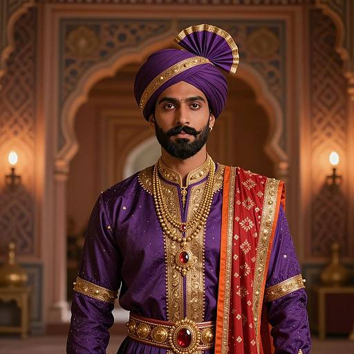 Indian Man in Traditional Mughal Attire