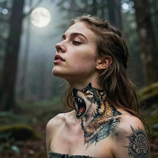 Rebellious Wolf Tattooed Woman Portrait