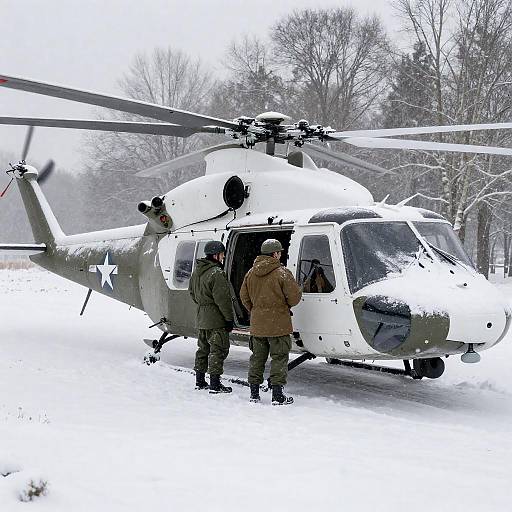 Soldiers Beside U.S. Army Helicopter in Snow