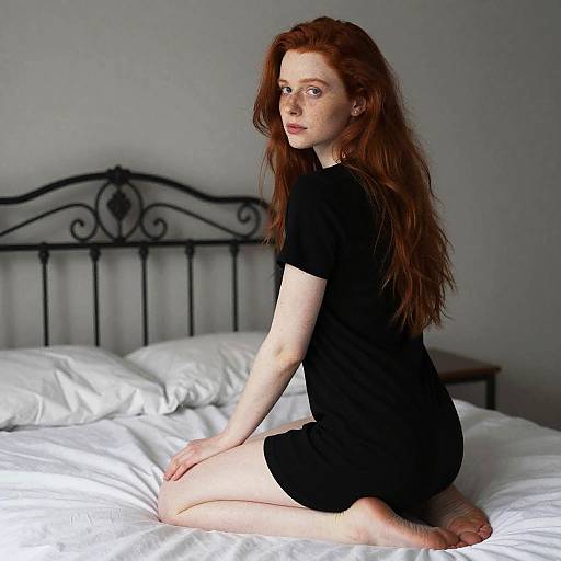 Red-Haired Woman on White Bed
