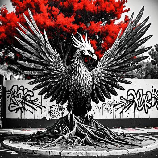 Expressive Phoenix Street Art with Red Tree