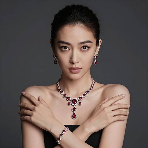 Elegant Woman in Ruby Jewelry Portrait