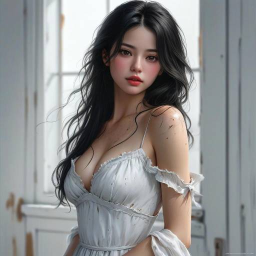 Portrait of young woman in white dress