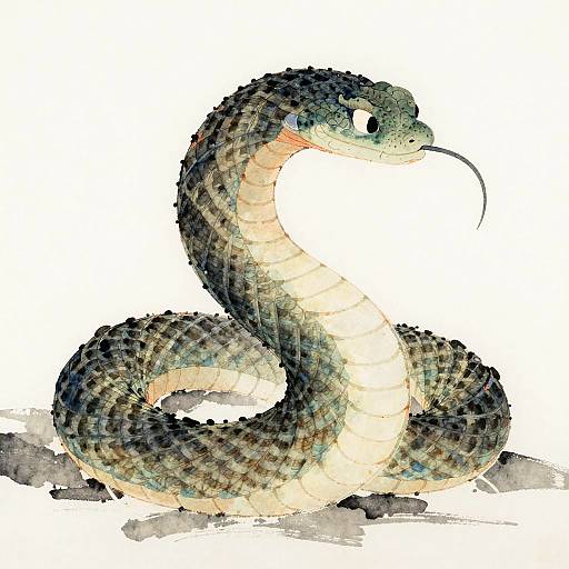 Traditional Watercolor Tsuchinoko Serpent