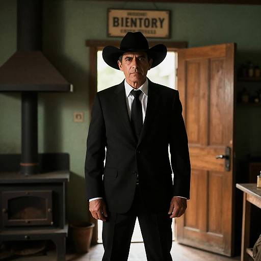 Serious Man in Rustic Room Setting