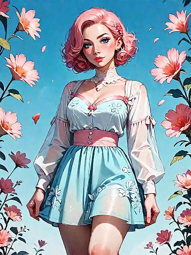 Woman in Sheer Pastel Floral Dress