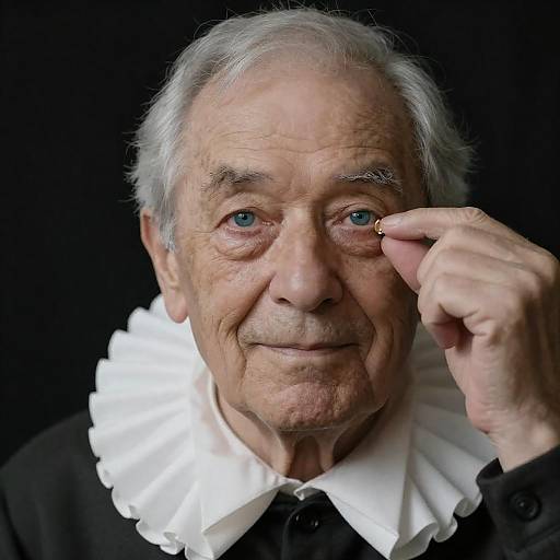 Elderly Man with Ruffled Collar Holding Small Object