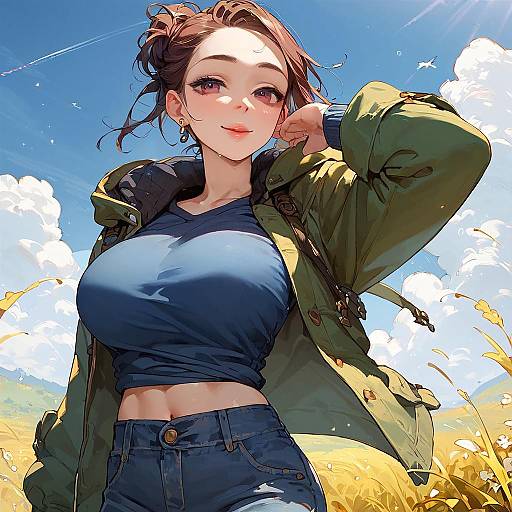 Sunlit Field Smiling Cowgirl Portrait