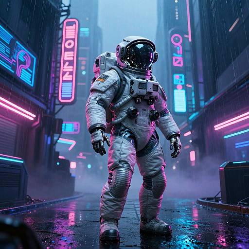 Cyberpunk Astronaut in Neon Metropolis