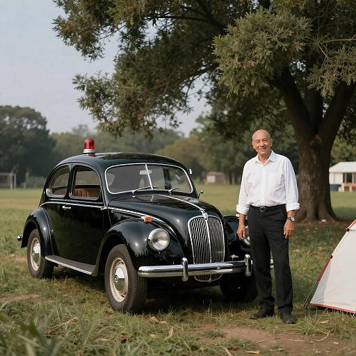 Vintage Black Car in Grassy Park Setting