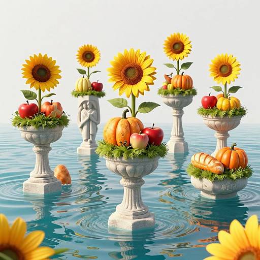Surreal 3D Statues with Floating Gardens