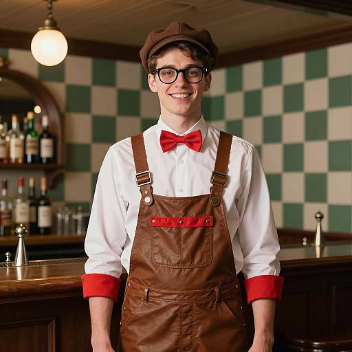 Charming Bartender in Retro Costume