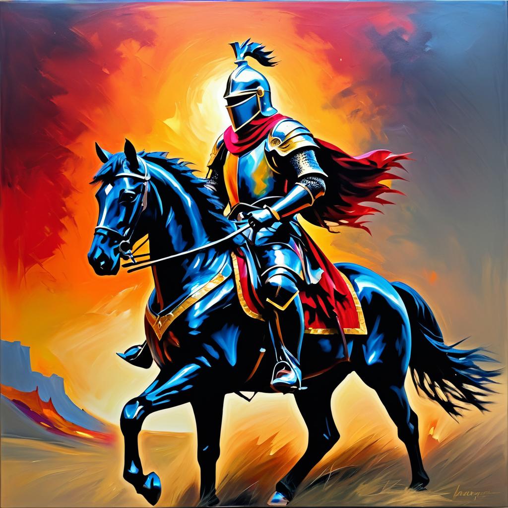 Dramatic Knight on Horseback Painting