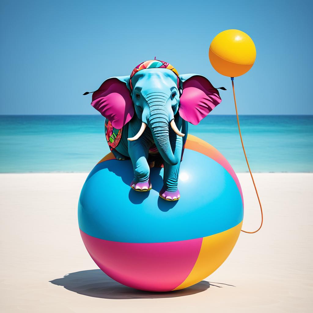 Whimsical Elephant Balancing on Beach Ball